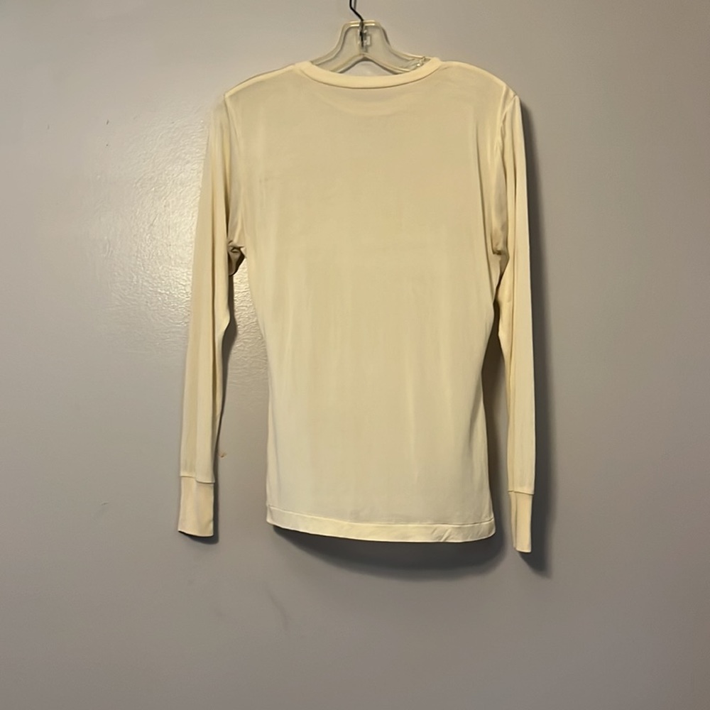 100% Genuine Silk Machine Washable Cream Long Sleeve Two Piece Pajama Set - Picture 5 of 16